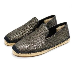Ugg Australia Sandrinne Metallic Basket Black Espadrille  Oxfords Flats